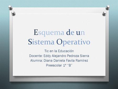 Esquema de un Sistema Operativo Tic en la Educación Docente: Eddy Alejandro Pedroza Sierra Alumna: Diana Daniela Favila Ramírez Preescolar 1º “B”