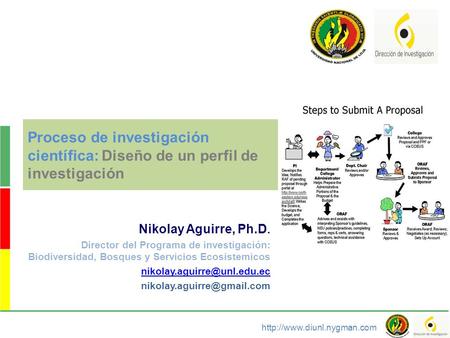 Proceso de investigación científica: Diseño de un perfil de investigación Nikolay Aguirre, Ph.D. Director del Programa de investigación: Biodiversidad,