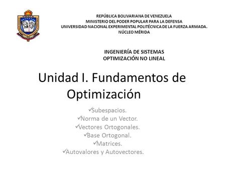 Unidad I. Fundamentos de Optimización