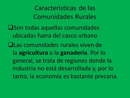 Características de las Comunidades Rurales