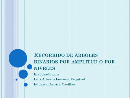 R ECORRIDO DE ÁRBOLES BINARIOS POR AMPLITUD O POR NIVELES Elaborado por: Luis Alberto Fonseca Esquivel Eduardo Acosta Casillas.