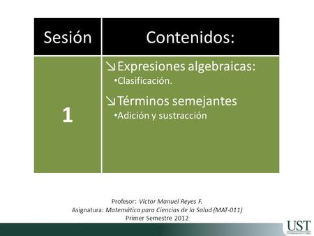 1 Sesión Contenidos: Expresiones algebraicas: Términos semejantes