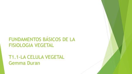 FUNDAMENTOS BÁSICOS DE LA FISIOLOGIA VEGETAL T1.1-LA CELULA VEGETAL Gemma Duran.
