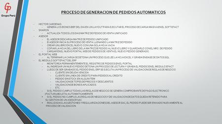 Grupo Perú -HECTOR CARDENAS -GENERA LOS BONOS BBF DEL DIA EN UN LAYOUT PARA EJECUTAR EL PROCESO DE CARGA MASIVA EN EL SOFT EFACT -SHARON -ACTUALIZA TODOS.