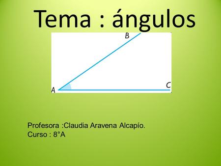 Tema : ángulos Profesora :Claudia Aravena Alcapío. Curso : 8°A.