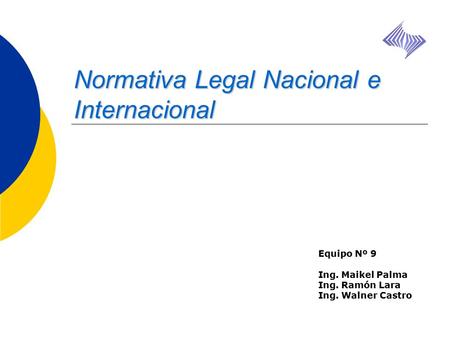Equipo Nº 9 Ing. Maikel Palma Ing. Ramón Lara Ing. Walner Castro Normativa Legal Nacional e Internacional.