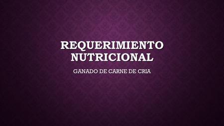 REQUERIMIENTO NUTRICIONAL GANADO DE CARNE DE CRIA.