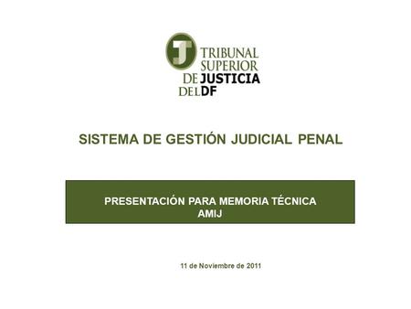 PRESENTACIÓN PARA MEMORIA TÉCNICA AMIJ SISTEMA DE GESTIÓN JUDICIAL PENAL 11 de Noviembre de 2011.