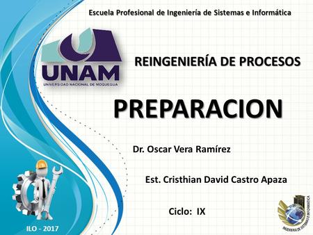 Est. Cristhian David Castro Apaza REINGENIERÍA DE PROCESOS Escuela Profesional de Ingeniería de Sistemas e Informática ILO Dr. Oscar Vera Ramírez.