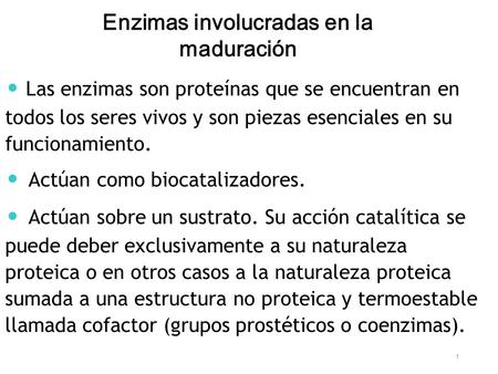 1 Enzimas involucradas en la maduración Las enzimas son proteínas que se encuentran en todos los seres vivos y son piezas esenciales en su funcionamiento.