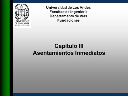 Capitulo III Asentamientos Inmediatos Universidad de Los Andes Facultad de Ingeniería Departamento de Vías Fundaciones.