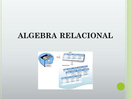 ALGEBRA RELACIONAL. ¿QUÉ ES EL ALGEBRA RELACIONAL? Conjunto de operaciones simples sobre tablas relacionales, definen un pequeño lenguaje de manipulación.