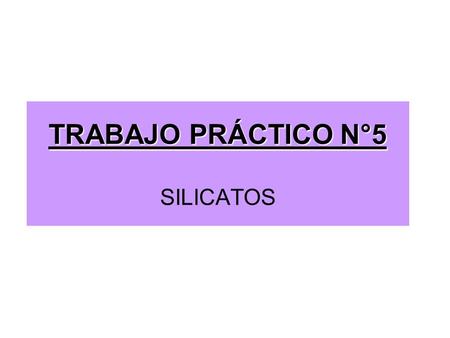 TRABAJO PRÁCTICO N°5 TRABAJO PRÁCTICO N°5 SILICATOS.