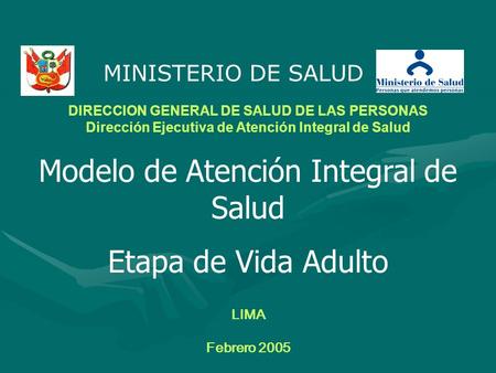 DIRECCION GENERAL DE SALUD DE LAS PERSONAS Dirección Ejecutiva de Atención Integral de Salud Modelo de Atención Integral de Salud Etapa de Vida Adulto.