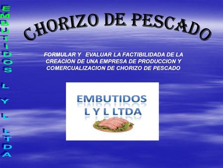 FORMULAR Y EVALUAR LA FACTIBILIDADA DE LA CREACION DE UNA EMPRESA DE PRODUCCION Y COMERCUALIZACION DE CHORIZO DE PESCADO.