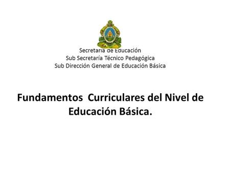 Secretaría de Educación Sub Secretaría Técnico Pedagógica Sub Dirección General de Educación Básica Fundamentos Curriculares del Nivel de Educación Básica.