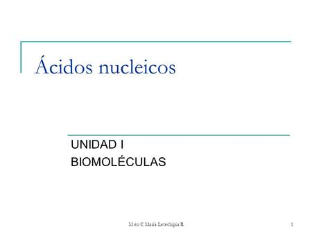 M en C María Letechipia R1 Ácidos nucleicos UNIDAD I BIOMOLÉCULAS.