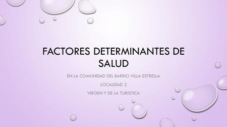 FACTORES DETERMINANTES DE SALUD EN LA COMUNIDAD DEL BARRIO VILLA ESTRELLA LOCALIDAD 2 VIRGEN Y DE LA TURISTICA.