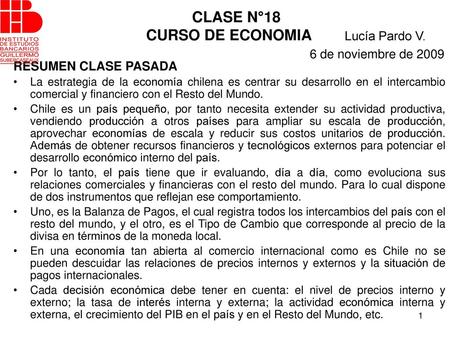 CLASE N°18 CURSO DE ECONOMIA Lucía Pardo V. 6 de noviembre de 2009