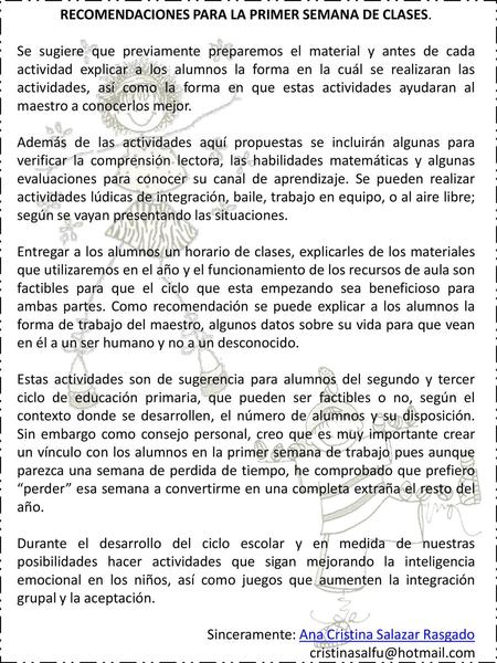 RECOMENDACIONES PARA LA PRIMER SEMANA DE CLASES.