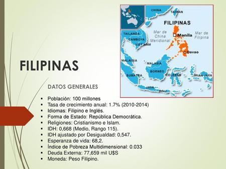 FILIPINAS DATOS GENERALES Población: 100 millones
