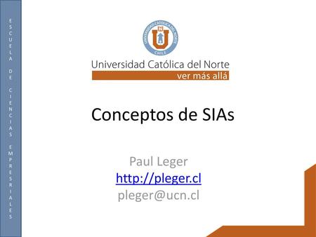 Paul Leger http://pleger.cl pleger@ucn.cl Conceptos de SIAs Paul Leger http://pleger.cl pleger@ucn.cl.