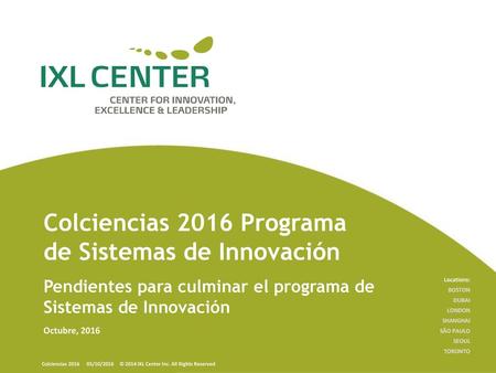 Colciencias 2016 Programa de Sistemas de Innovación
