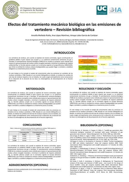 Efectos del tratamiento mecánico biológico en las emisiones de vertedero – Revisión bibliográfica Ancella Molleda Riaño, Ana López Martínez, Amaya Lobo.