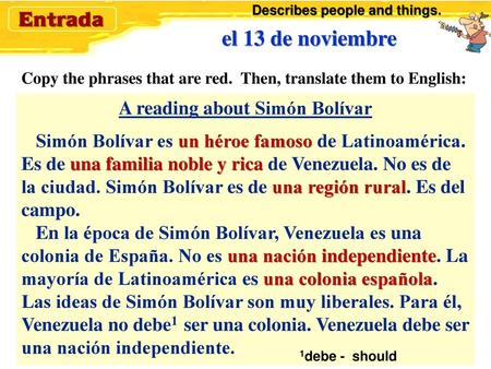 A reading about Simón Bolívar