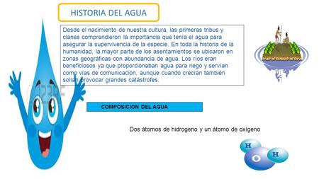 HISTORIA DEL AGUA Desde el nacimiento de nuestra cultura, las primeras tribus y clanes comprendieron la importancia que tenía el agua para asegurar la.