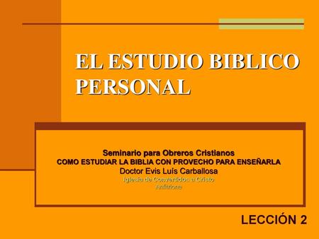 EL ESTUDIO BIBLICO PERSONAL