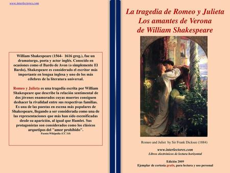 La tragedia de Romeo y Julieta Los amantes de Verona