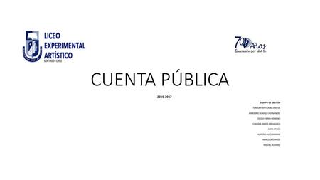 CUENTA PÚBLICA EQUIPO DE GESTIÓN TERESA FUENTEALBA BRIEVA