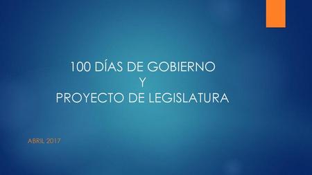 100 DÍAS DE GOBIERNO Y PROYECTO DE LEGISLATURA