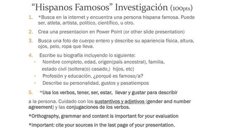 “Hispanos Famosos” Investigación (100pts)