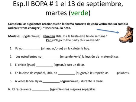 Esp.II BOPA # 1 el 13 de septiembre, martes (verde)