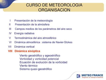 CURSO DE METEOROLOGIA ORGANISACION