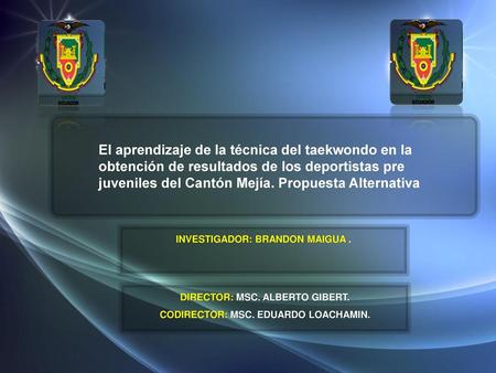 El aprendizaje de la técnica del taekwondo en la obtención de resultados de los deportistas pre juveniles del Cantón Mejía. Propuesta Alternativa INVESTIGADOR: