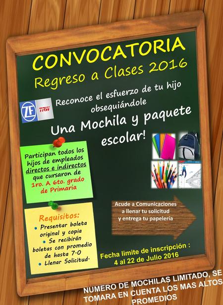 CONVOCATORIA Regreso a Clases 2016 Una Mochila y paquete escolar!