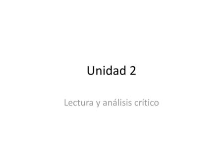 Lectura y análisis crítico
