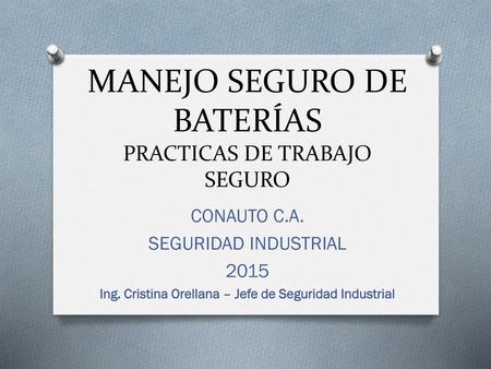 MANEJO SEGURO DE BATERÍAS PRACTICAS DE TRABAJO SEGURO