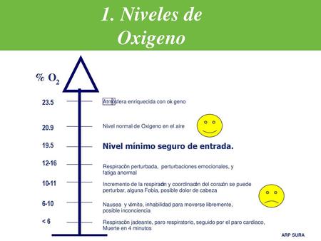 1. Niveles de Oxigeno % O Nivel mínimo seguro de entrada