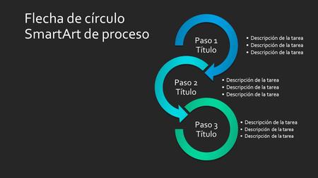 Flecha de círculo SmartArt de proceso Descripción de la tarea Paso 1 Título Descripción de la tarea Paso 2 Título Descripción de la tarea Paso 3 Título.