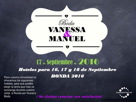 Hoteles para 16, 17 y 18 de Septiembre RONDA 2016