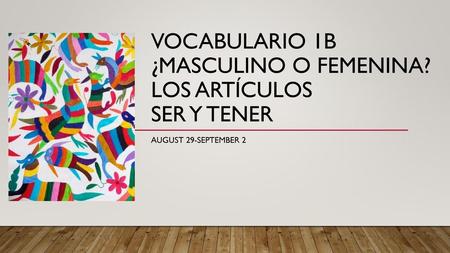 Vocabulario 1B ¿Masculino o femenina? los Artículos ser y tener