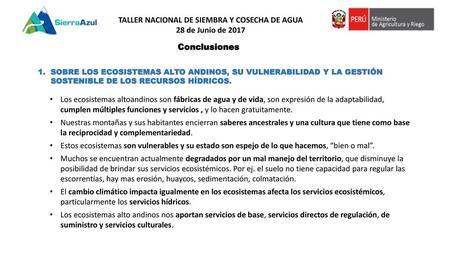 TALLER NACIONAL DE SIEMBRA Y COSECHA DE AGUA