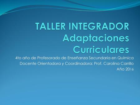 TALLER INTEGRADOR Adaptaciones Curriculares