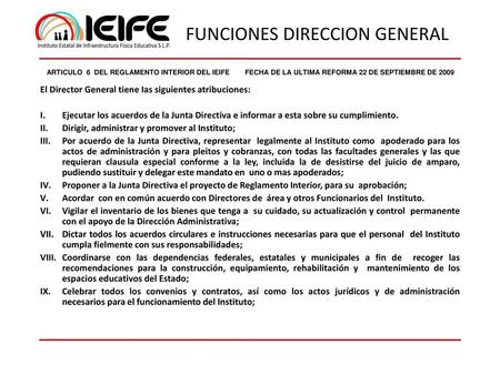 FUNCIONES DIRECCION GENERAL