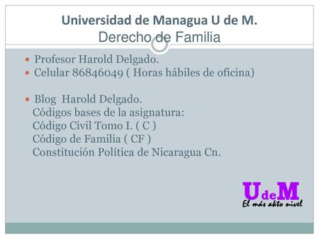 Universidad de Managua U de M. Derecho de Familia