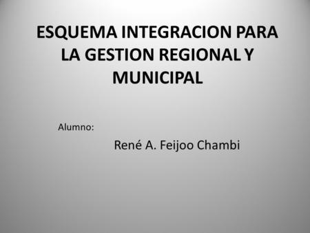 ESQUEMA INTEGRACION PARA LA GESTION REGIONAL Y MUNICIPAL Alumno: René A. Feijoo Chambi.
